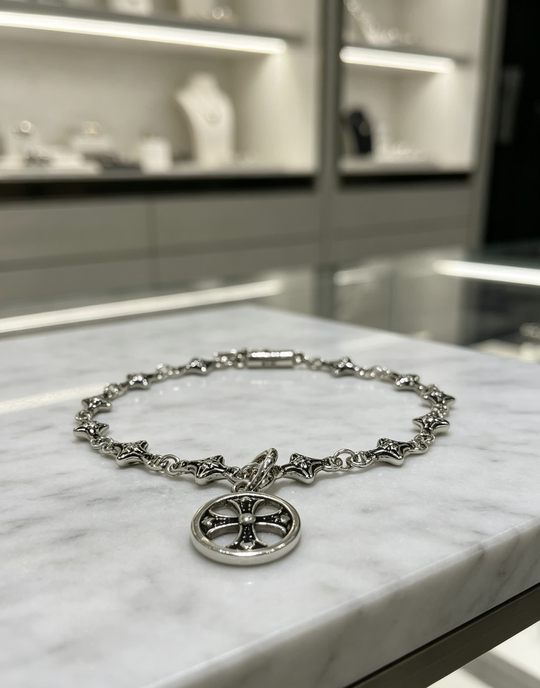 Chrome Hearts Silver Bracelet with Cross Charm
